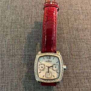 Skagen Red Leather Strap Watch